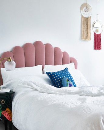 Flora Dusty Pink Velvet Double Bed, Baby Pink Single Headboard