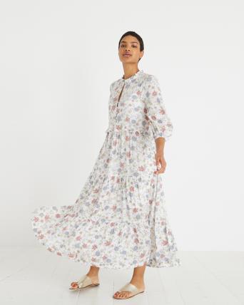 white floaty midi dress