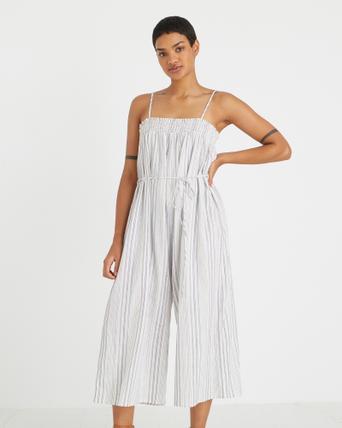 White Multi Stripe Jumpsuit | Oliver Bonas