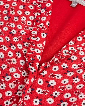 Ditsy Floral Print Red Midi Dress ...