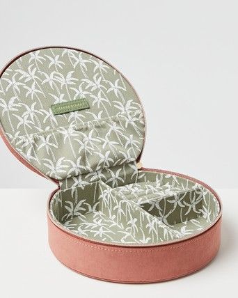 Palm Tree Pink Round Travel Jewellery Box | Oliver Bonas
