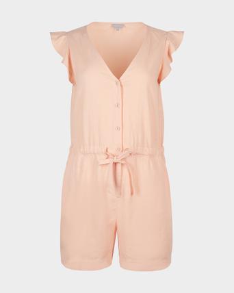 Washed Linen Mix Orange Playsuit 