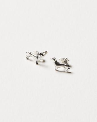 silver dog earrings