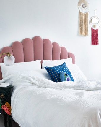 Flora Dusty Pink Velvet King Size Bed, Baby Pink Velvet Headboard