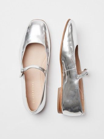 Mirror Mary Jane Silver Shoes | Oliver Bonas