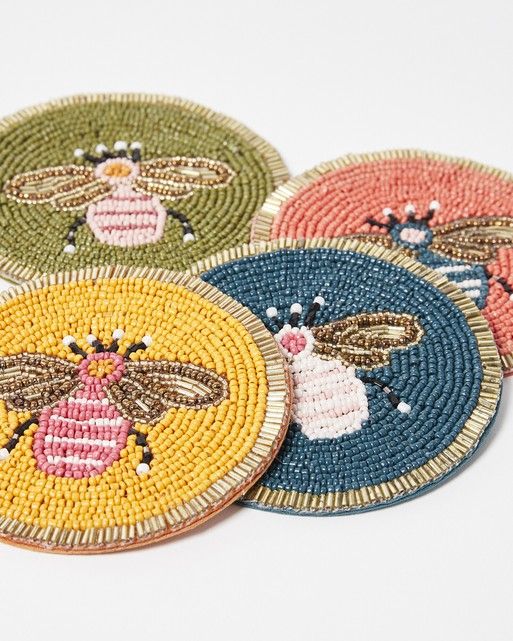 Bee Beaded Coasters Set of Four