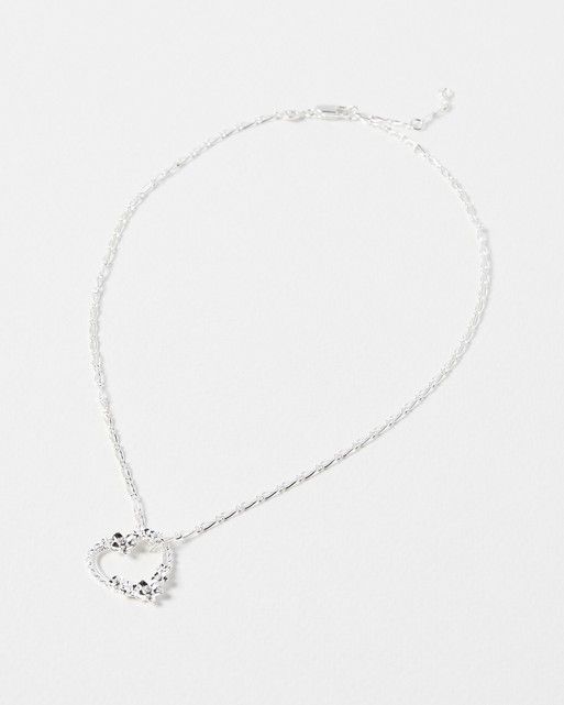 Ariana Lace Heart Silver Plated Pendant Necklace | Oliver Bonas US