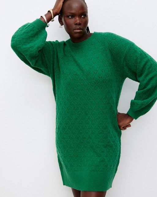 Green Stitch Knitted Mini Jumper Dress
