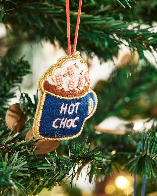 Hot Chocolate Blue Beaded Fabric Christmas Tree Decoration
