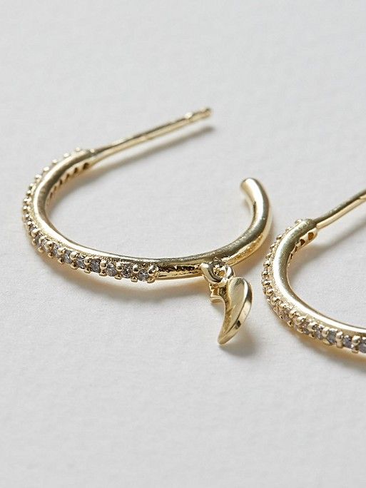 Marama Moon & Cubic Zirconia Gold Plated Hoop Earrings | Oliver Bonas