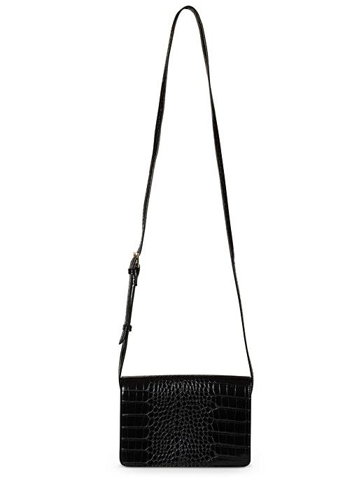 Alisa Faux Croc Structured Black Crossbody Bag | Oliver Bonas