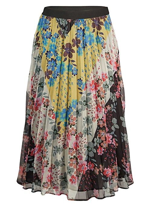 Chevron Patched Floral Pleated Midi Skirt | Oliver Bonas