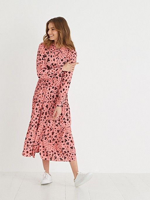 pink leopard print shirt dress