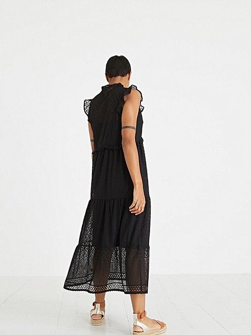 Broderie Sleeveless Black Midi Dress | Oliver Bonas
