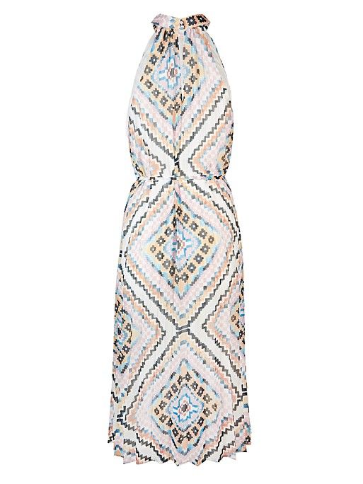 Mosaic Print White Pleated Midi Dress | Oliver Bonas