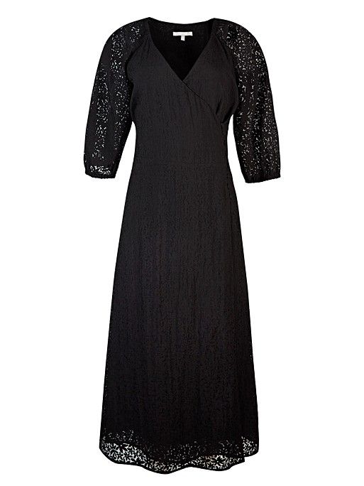 Shoshana Burnout Floral Black Midi Wrap Dress | Oliver Bonas