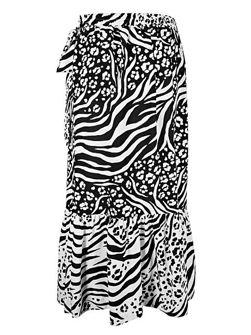 Monochrome Animal Print Wrap Midi Skirt | Oliver Bonas