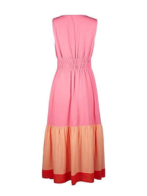 Colour Block Pink Tiered Midi Dress | Oliver Bonas