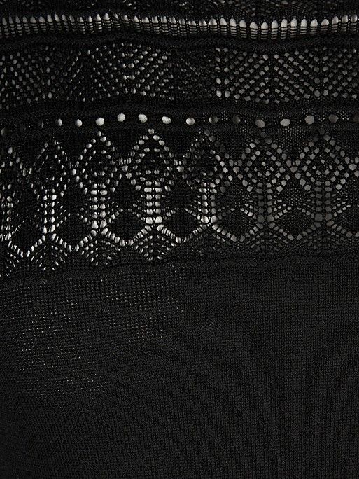 Pointelle Stitch Yoke & Sleeve Black Knitted Jumper | Oliver Bonas