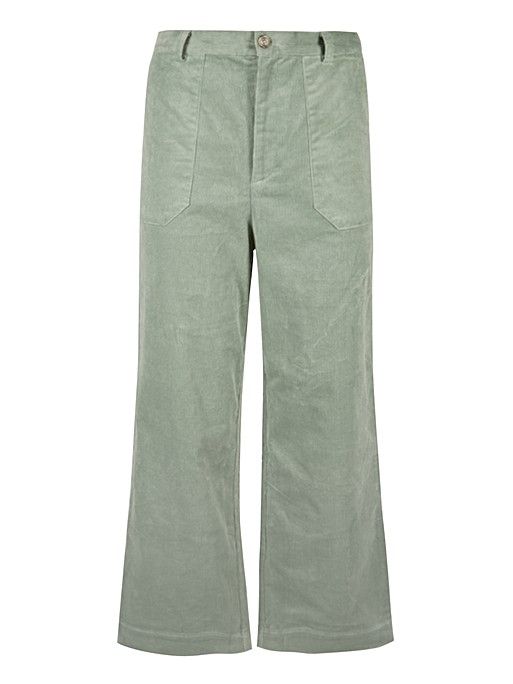 Corduroy Green Cropped Wide Leg Trousers | Oliver Bonas