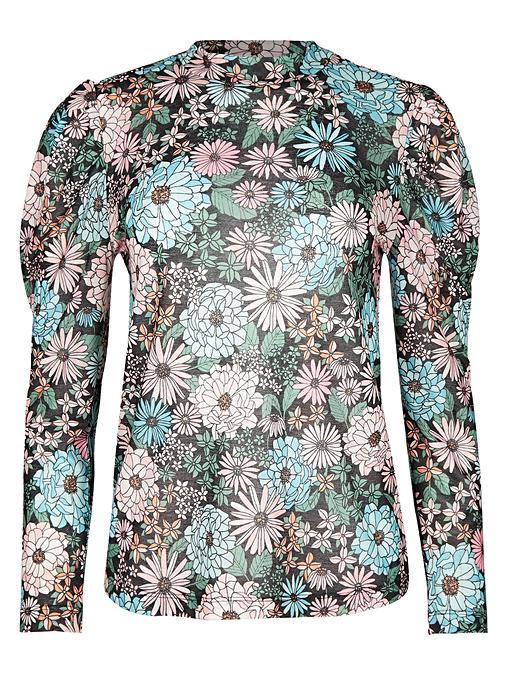 Floral Print Mesh Black Long Sleeve Top Oliver Bonas