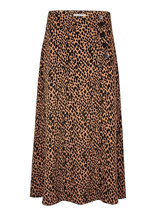Animal Print Brown Button Detail Midi Skirt | Oliver Bonas