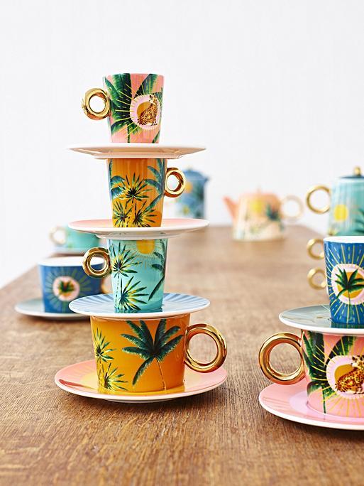 Sol Ceramic Espresso Cups & Saucers Set of Four Oliver Bonas