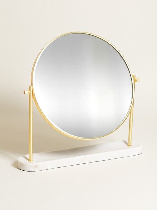 Round Marble Dressing Table Mirror, Round Brass Table Mirror