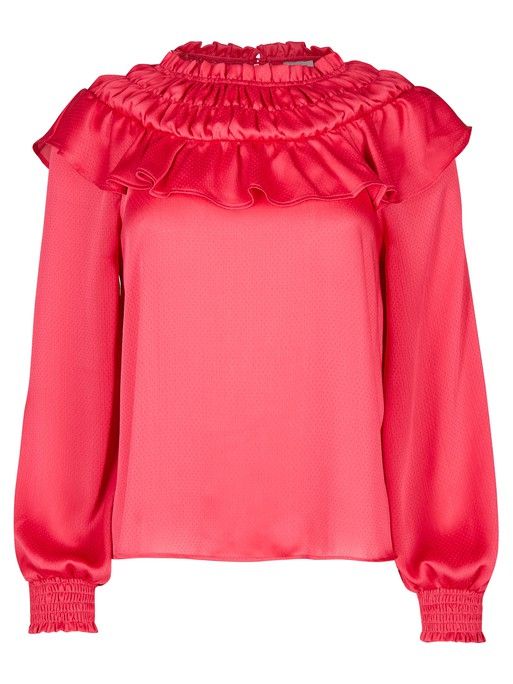 Frill Neck Pink Long Sleeve Blouse | Oliver Bonas