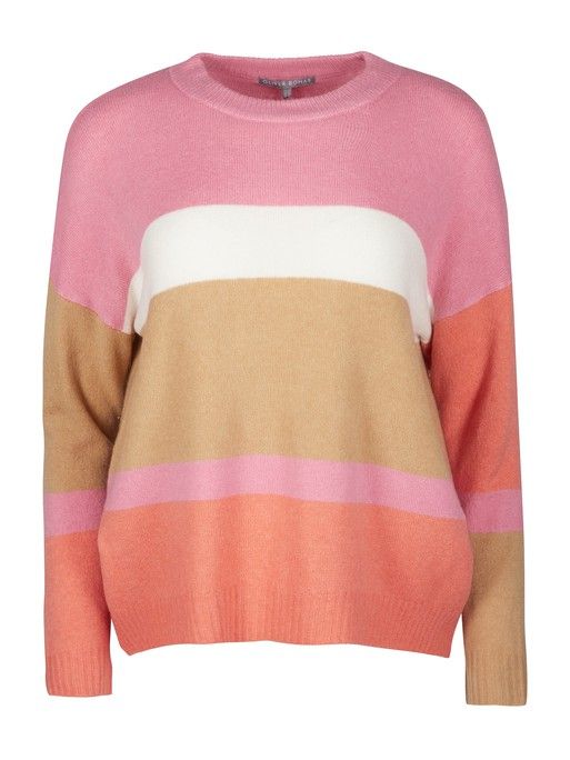 Colour Block Striped Pink Soft Touch Knitted Jumper | Oliver Bonas