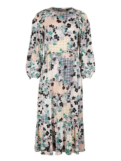Patched Floral Print Tiered Midi Dress | Oliver Bonas