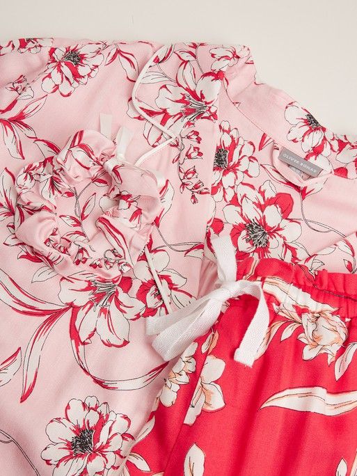 Florence Floral Print Pink Shirt, Shorts & Scrunchie Pyjama Set ...