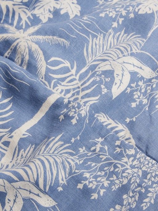 Palm Tree Print Frill Hem Blue Wrap Mini Dress | Oliver Bonas