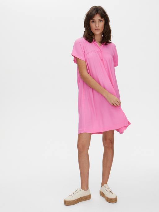 Button Through Pink Mini Shirt Dress 