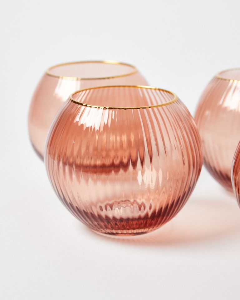 OLIVER BONAS Rosado Pink Stemless Gin Glasses Set of Four