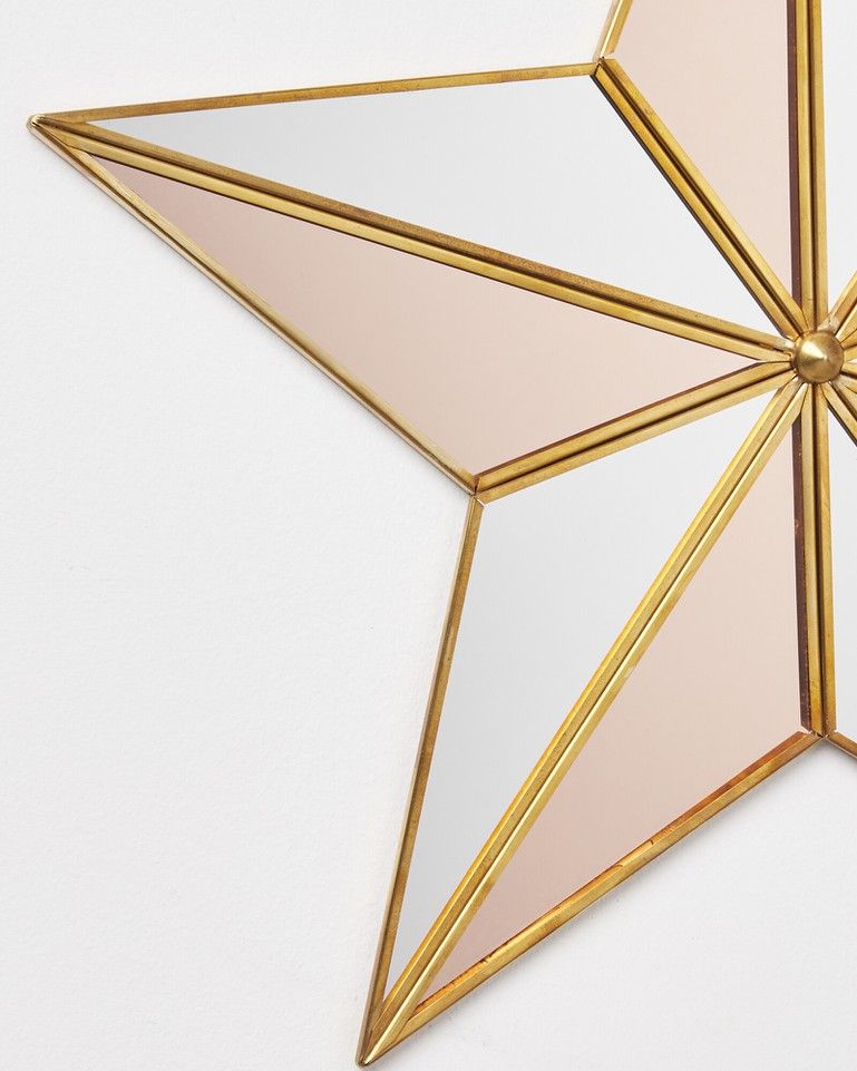 Star Pink Mirrored Glass & Gold Metal Christmas Decoration Medium