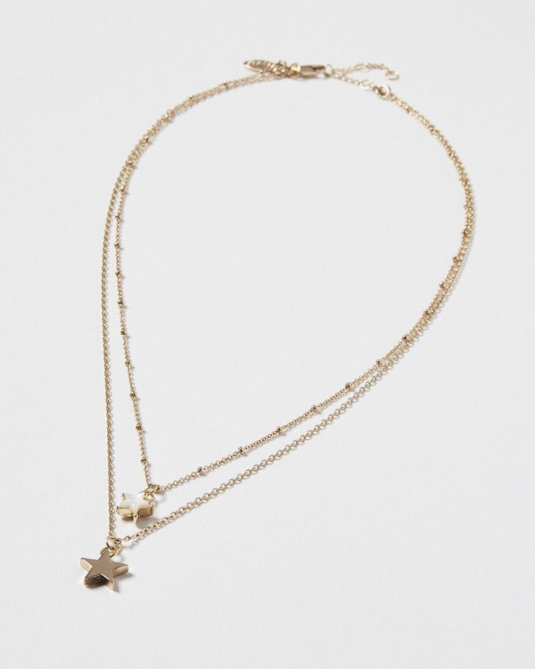 oliverbonas.com | Phoebe White Resin Inlay Star Double Row Layered Necklace