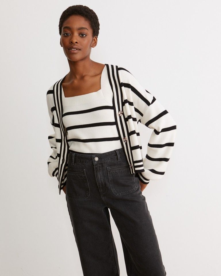 Mono Stripe Black & White Knitted Cardigan