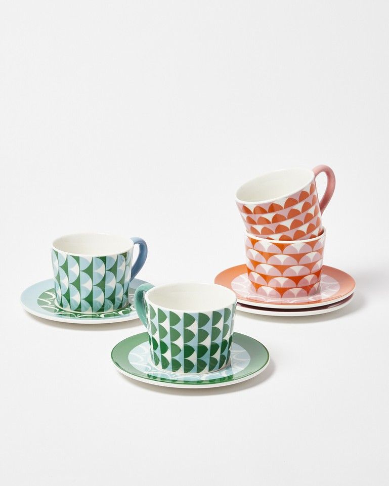 oliverbonas.com | Clarence Ceramic Cups & Saucers Set of Four