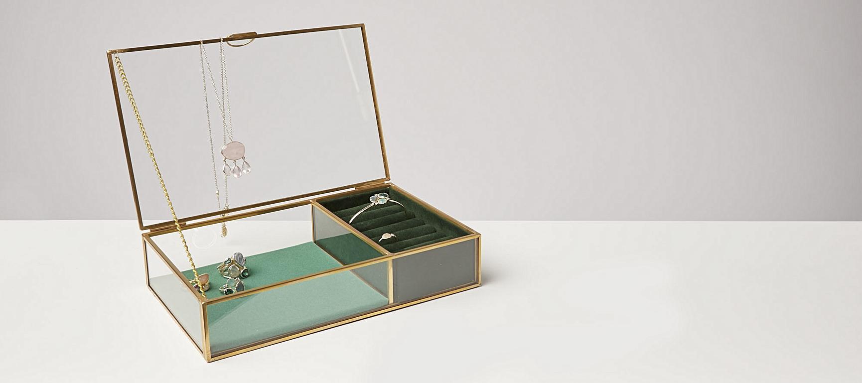 Gold & Glass Velvet Jewellery Box Oliver Bonas