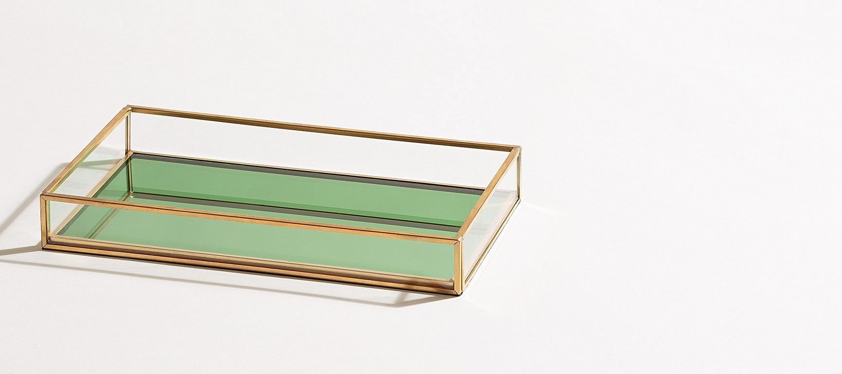 Gold & Glass Green Mirror Jewellery Tray Oliver Bonas