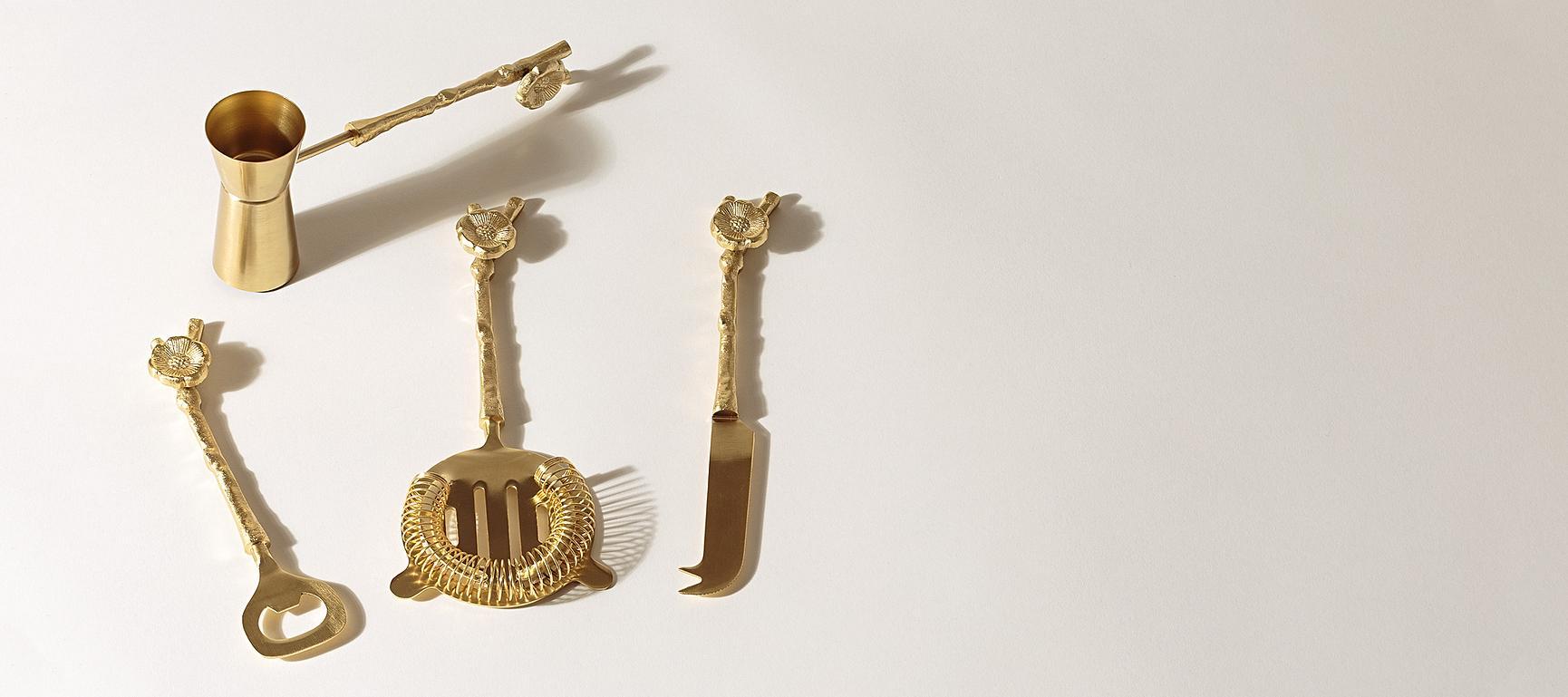 Floral Gold Bar Tools Set Oliver Bonas
