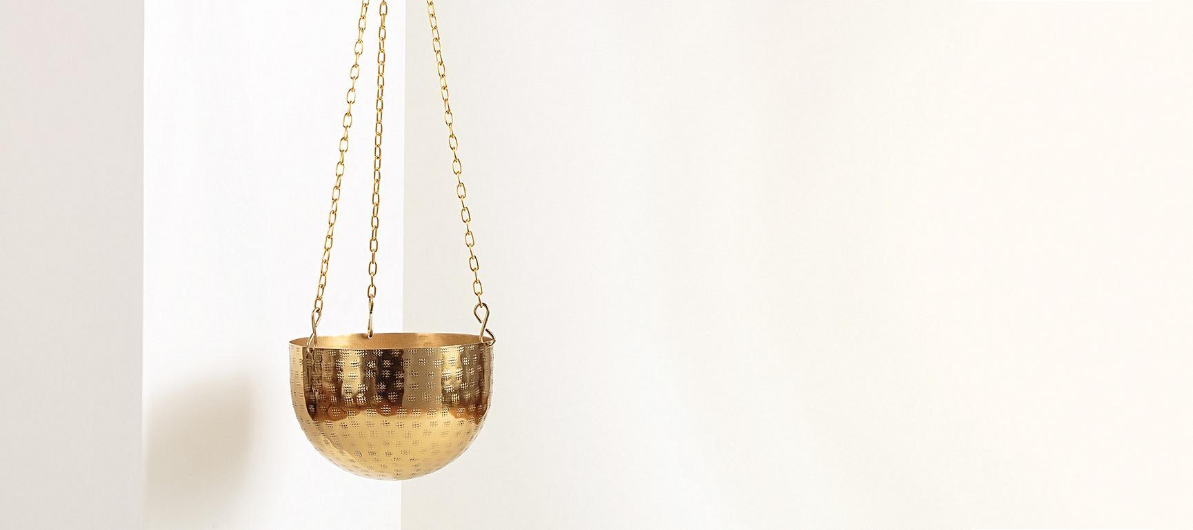 Gold Metal Hanging Planter Pot Oliver Bonas