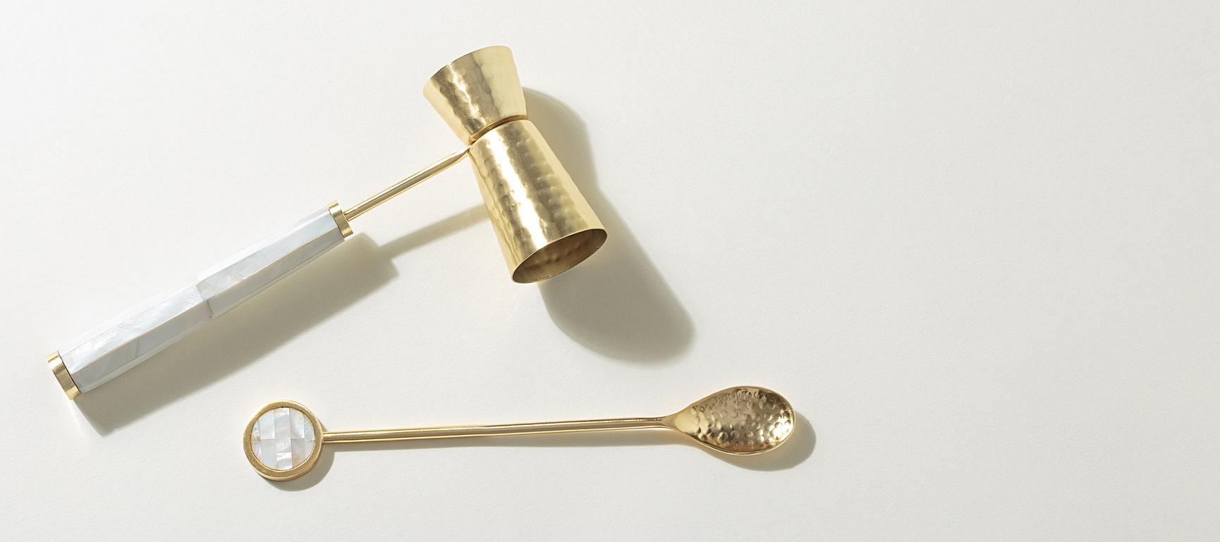 Mother of Pearl Cocktail Jigger & Spoon Set of Two Oliver Bonas