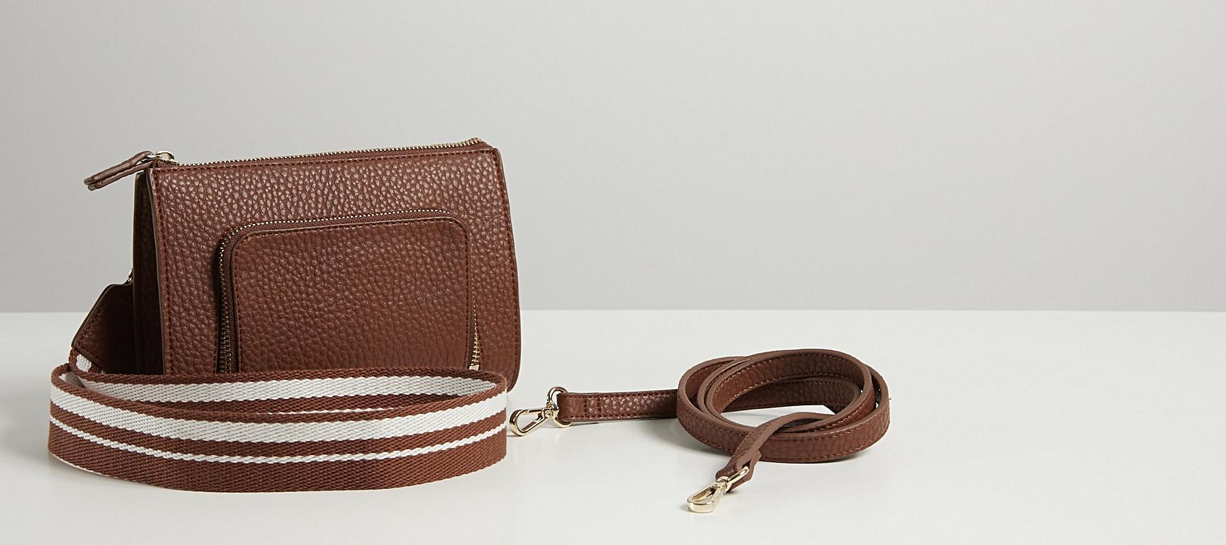 Rowan Brown & Striped Strap Crossbody Bag Oliver Bonas