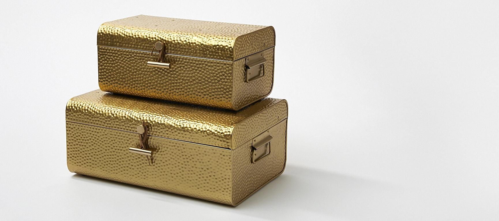 Hammered Gold Metal Storage Trunks Set of Two Oliver Bonas