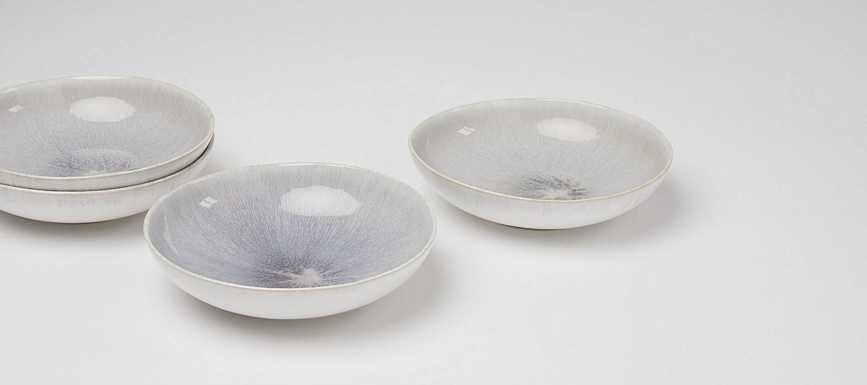 Muana Blue Reactive Glazed Stoneware Pasta Bowls Set of Four Oliver Bonas