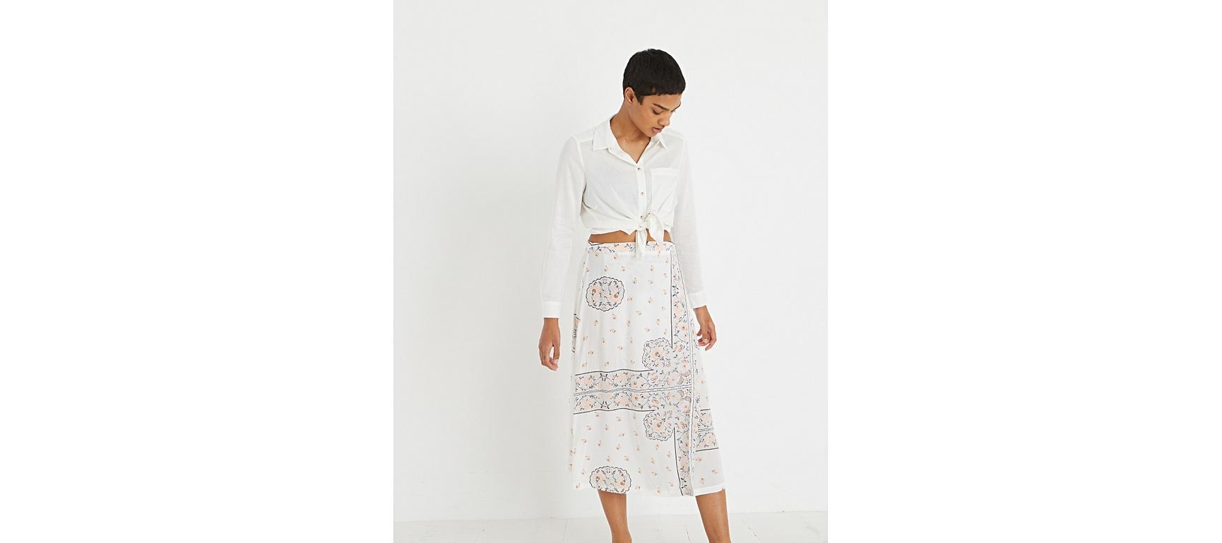 Scarf Print White Midi Wrap Skirt Oliver Bonas