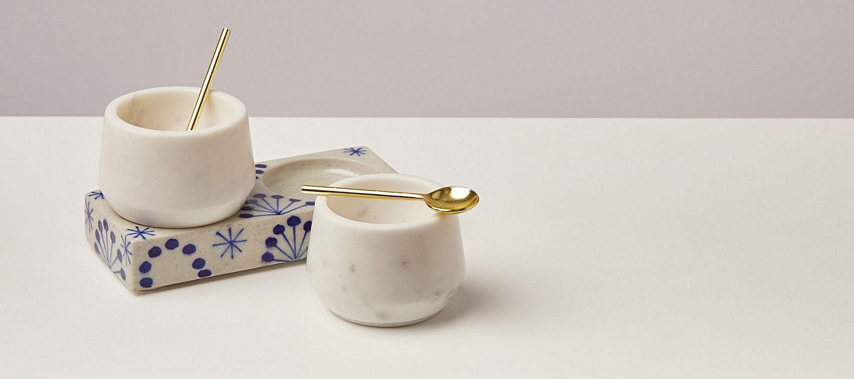 HandPainted Ceramic & Natural Marble Pinch Pot Set of Two Oliver Bonas