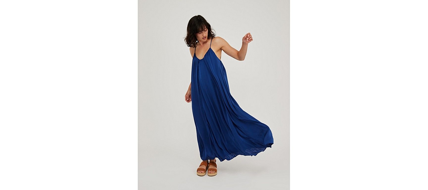 Rosella Matte Satin Blue Flowing Maxi Dress | Oliver Bonas